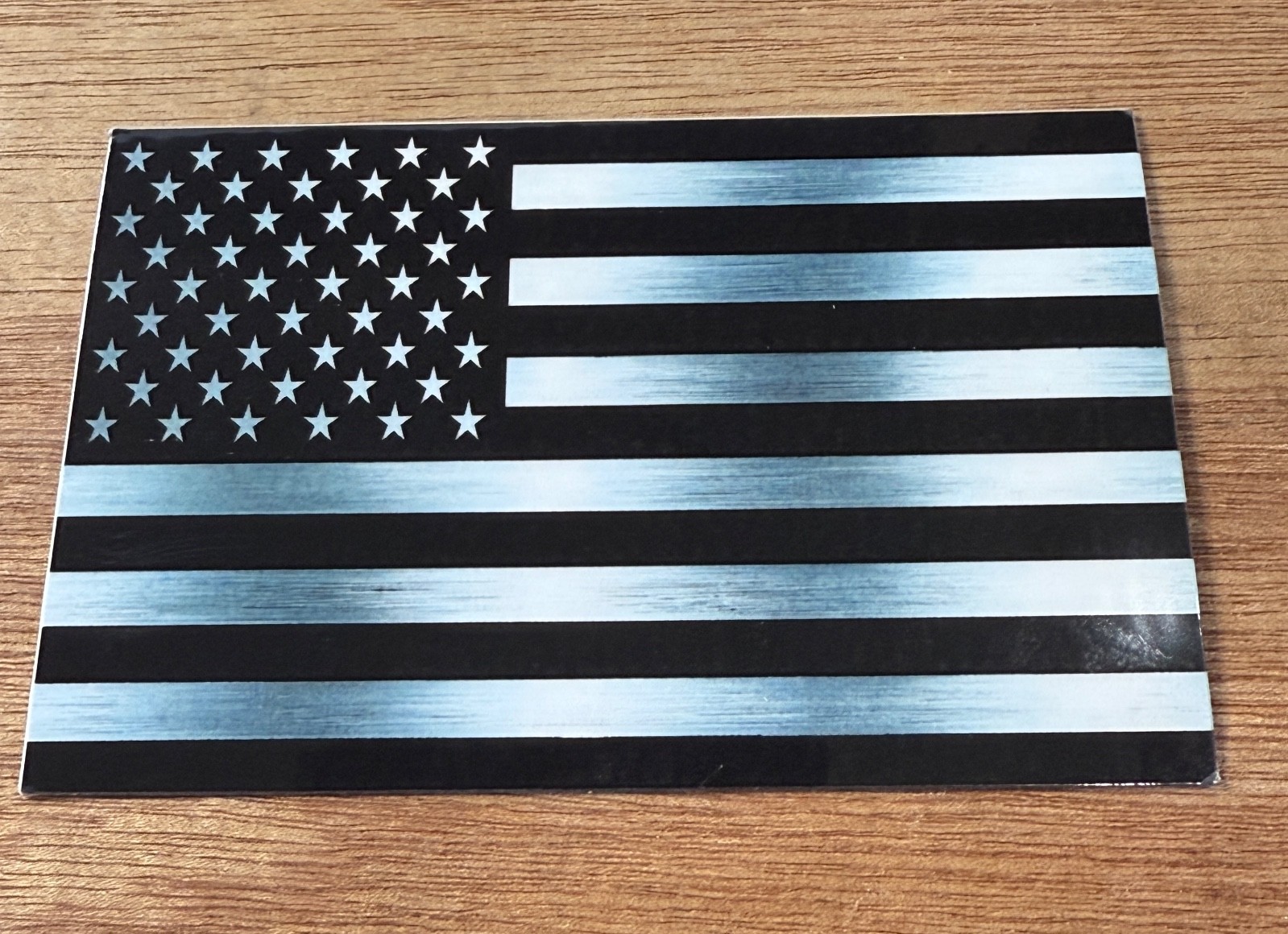 Sticker metallic silver color vinyl laminated American flag subdued Made in USA gallery