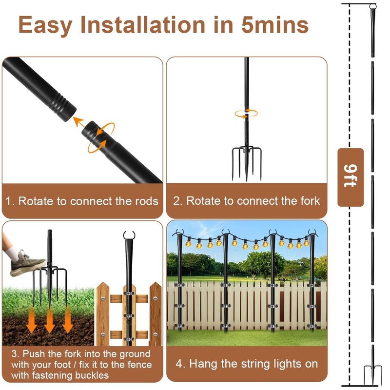 6 Pack String Light Poles for Outside, Heavy-Duty Metal Light Poles for Outdo... gallery