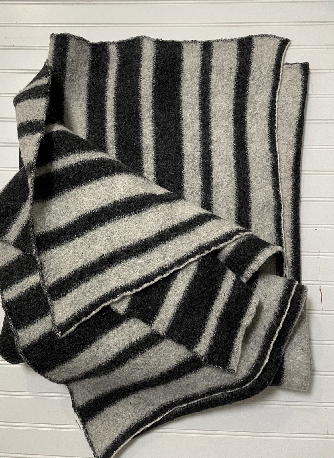 CB2 Light Black & Taupe Striped Throw Blanket 100% Wool 48" X 76" gallery