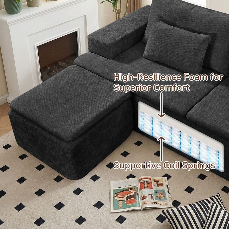83" L-Shape Modular Sectional Sofa Corduroy Boneless Couch with Movable Ottoman gallery