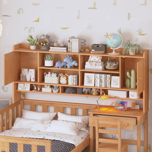 Multifunctional Wood Platform Bed Frames with Desk and Chair Storage Bookshelves gallery