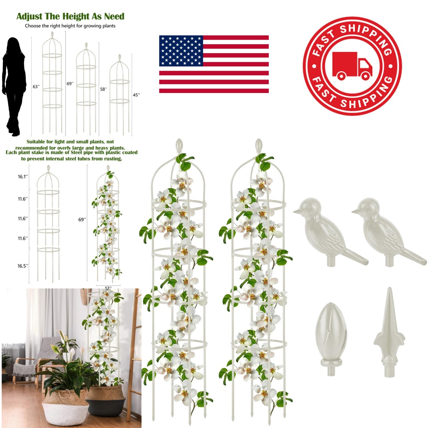 Rustproof Garden Trellis 6ft Adjustable Support for Roses and Climbing Vines gallery