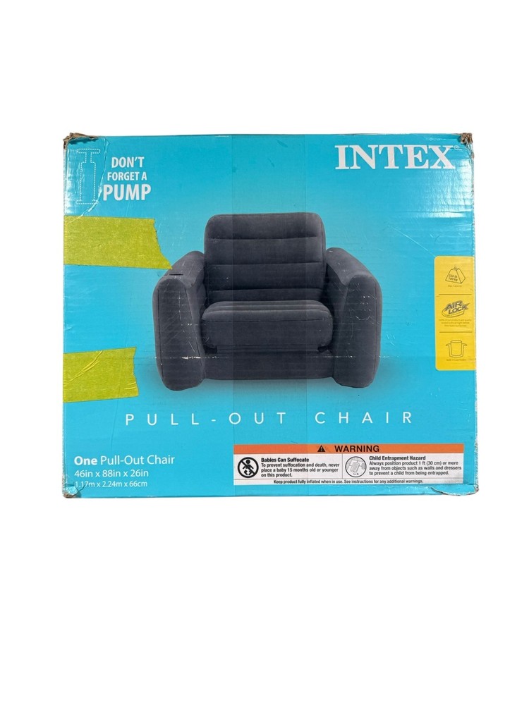 Intex 66551EP Inflatable Pull-Out Chair: Built-in Cupholder – Velvety Surface –