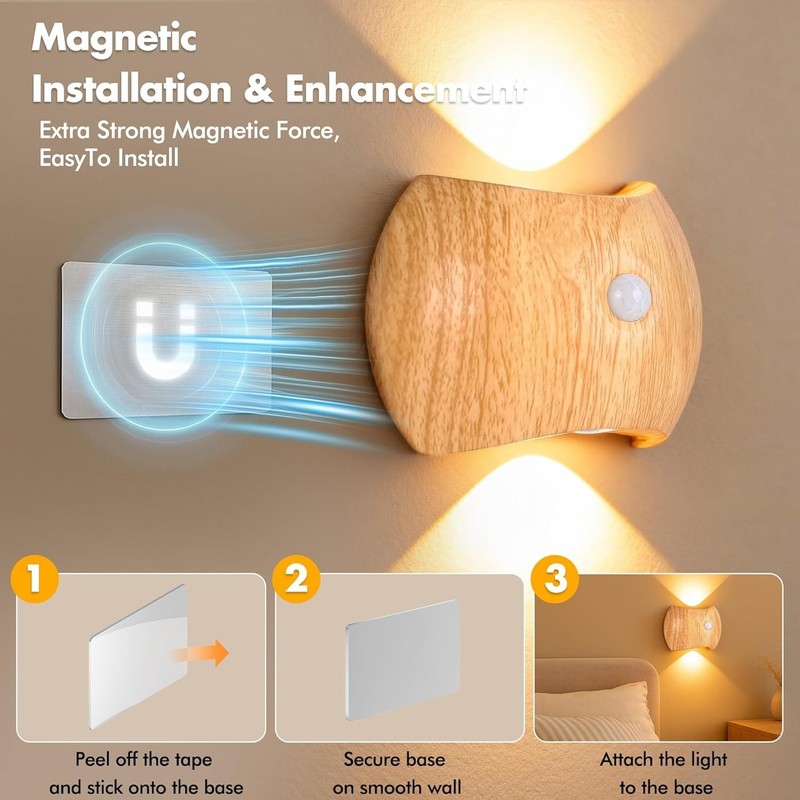 Rechargeable Motion Sensor Wall Light Sconce Indoor - 3 Color Wireless Up & Down gallery