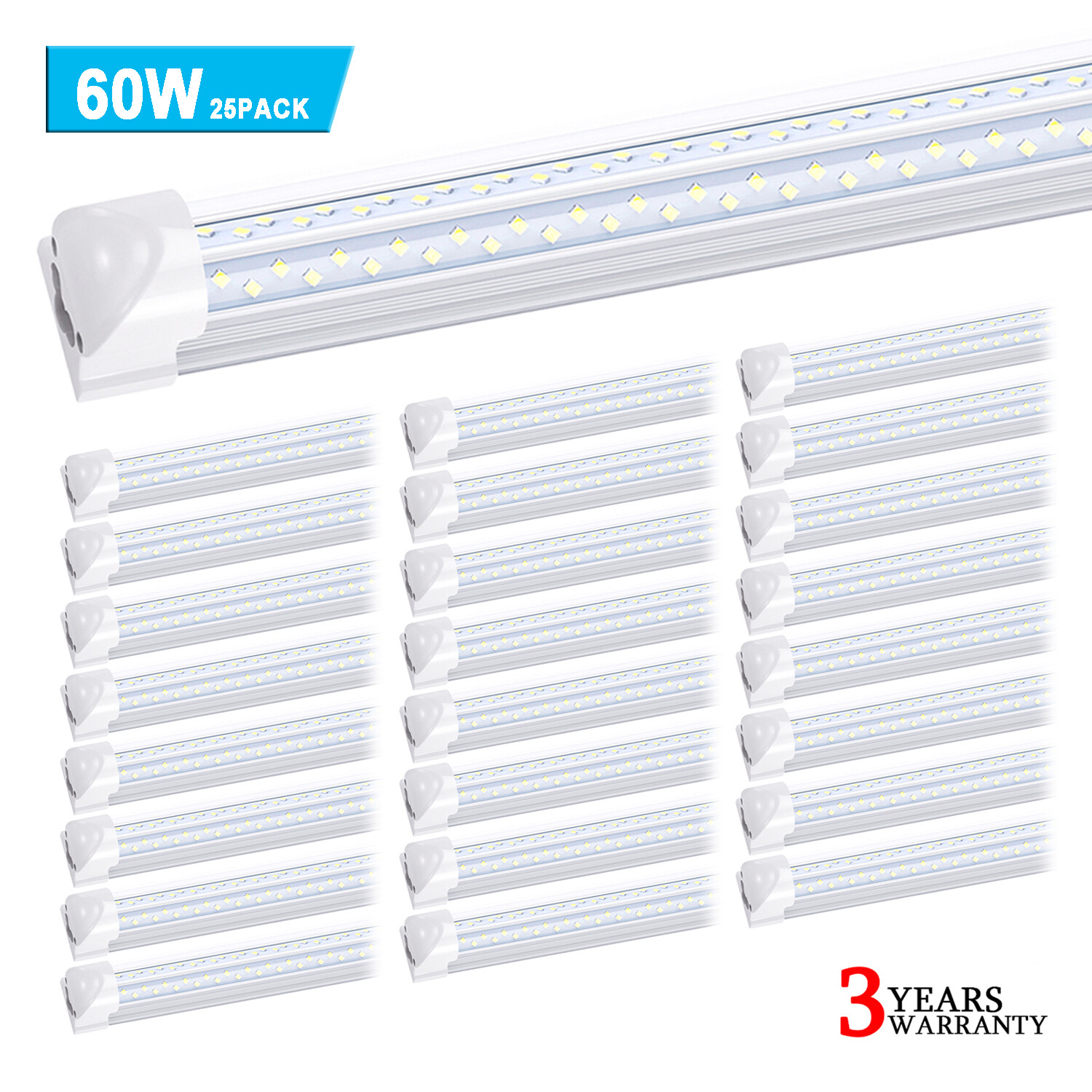 25Pcs T8 4FT Integrated Led Tube Light Bulbs 60W 4' Led Shop Light Fixture 6000K gallery