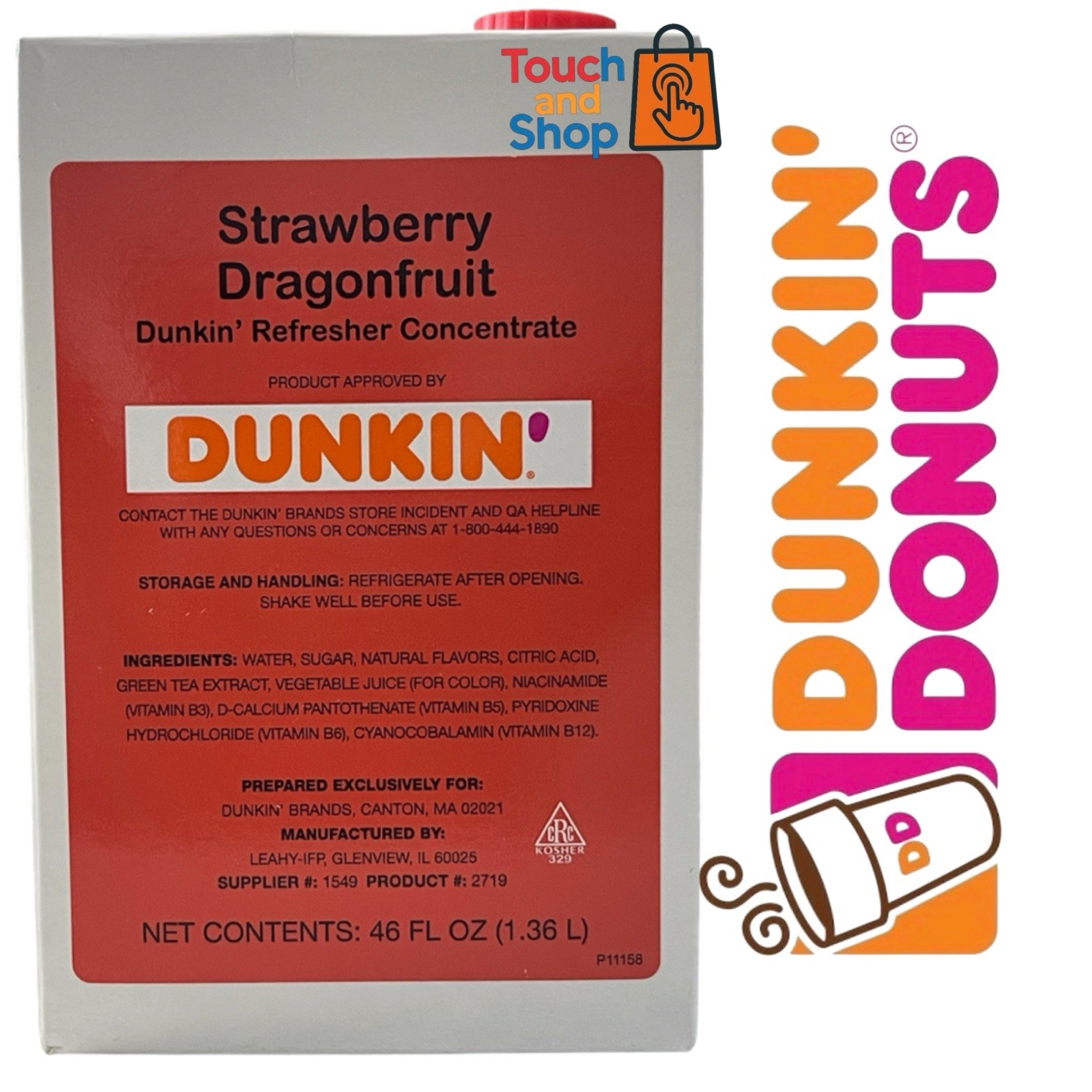 Dunkin’ Refresher Concentrate Strawberry Dragonfruit 46FL Vitamin B3/B5/B6/B12 gallery