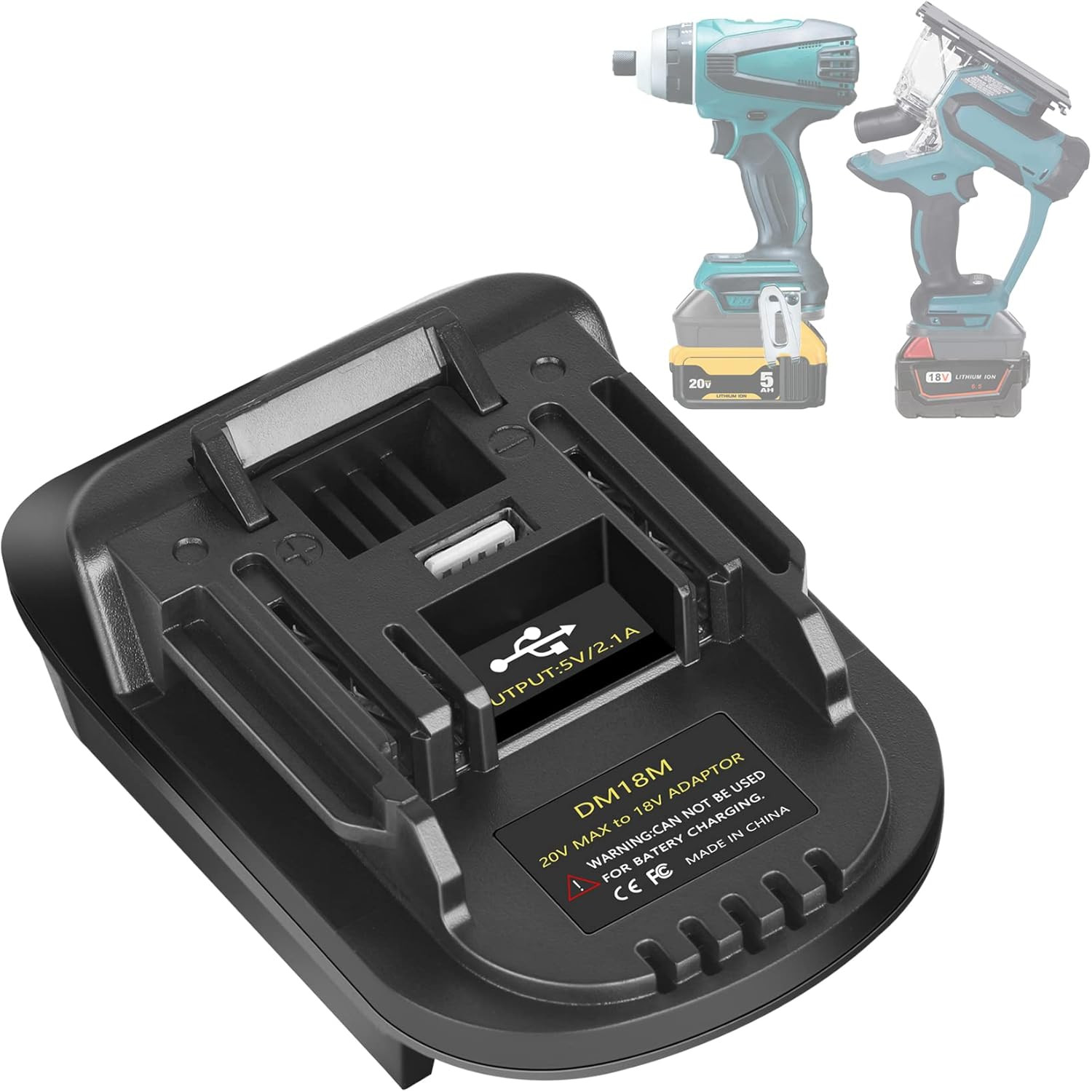 USB Battery Adapter Converter for Dewalt 20V Milwaukee 18V Convert to Makita 18V gallery