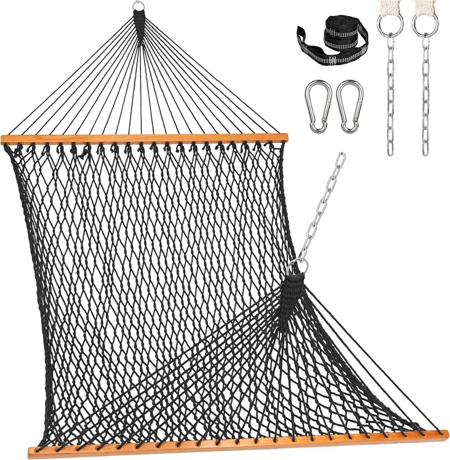 Hammocks Cotton Rope Double Hammock with Wood Spreader bar 450 Pounds Capacity gallery