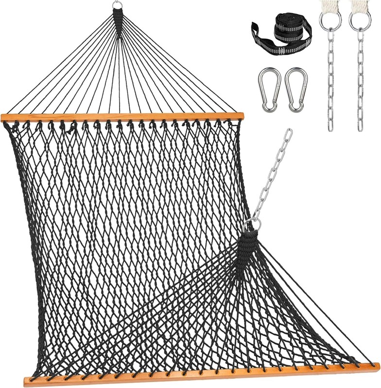 Hammocks Cotton Rope Double Hammock with Wood Spreader bar 450 Pounds Capacity gallery