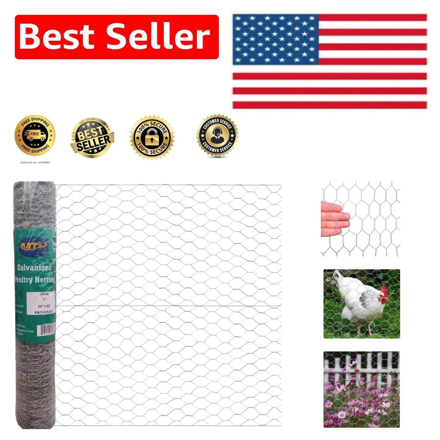 20GA Galvanized Hexagonal Poultry Netting - 24" x 50" for Gardens & Livestock gallery