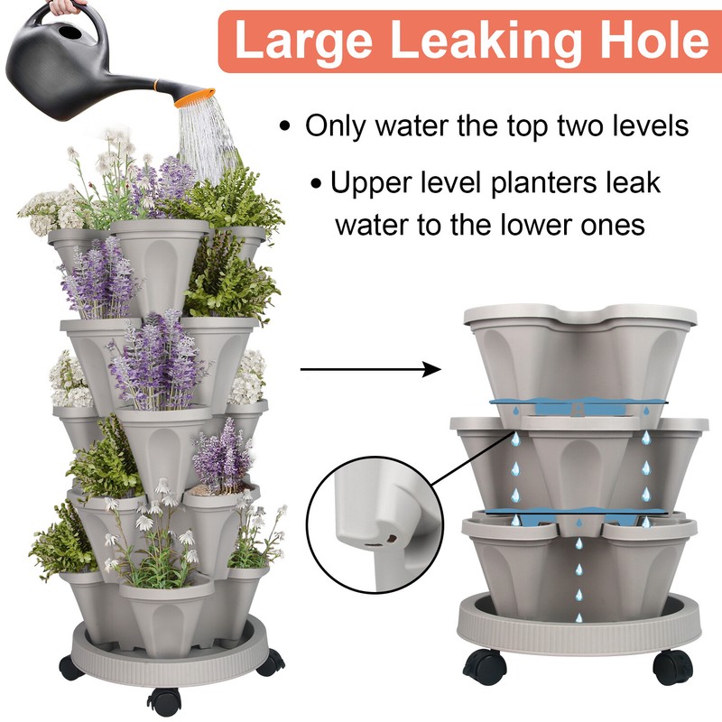 Vertical Planter 3-7 Tier Stackable Planters w/ Wheels & Tools Garden Tower Pot gallery