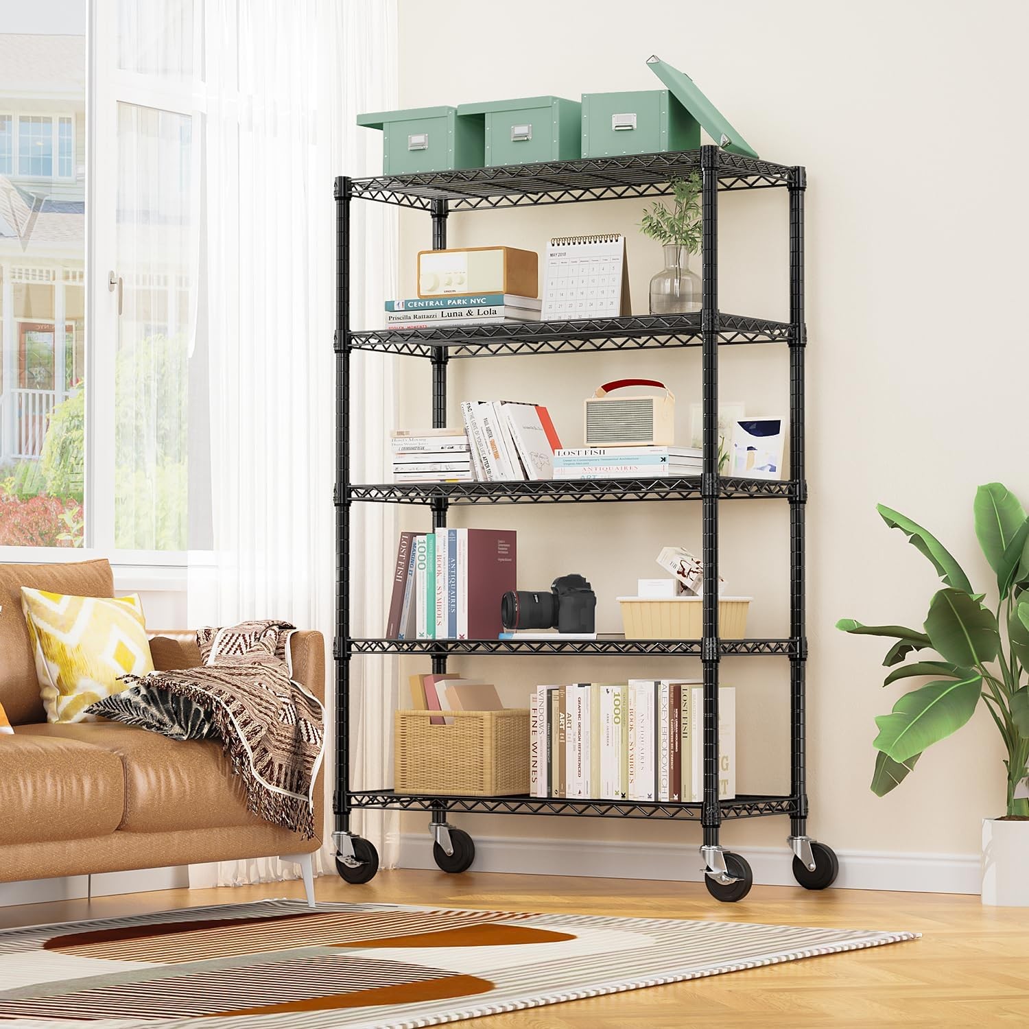 M MZG 5 Tier Storage Shelves Wire Heavy Duty Black gallery