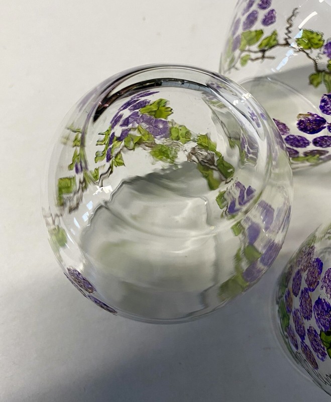 Hand Painted Grape Vine Clusters Stemless Wine Cocktail Glasses 12 oz 4.5” gallery