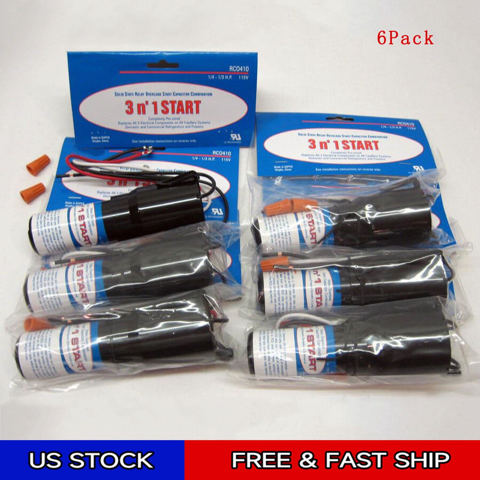 6pack RCO410 3 in 1 Relay Hard Start Capacitor Kit For Refrigerator 1/4-1/3 gallery
