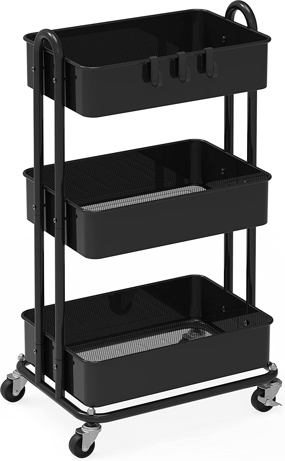 3-Tier Rolling Metal Utility Cart with Locking Wheels Storage Organizer Black gallery