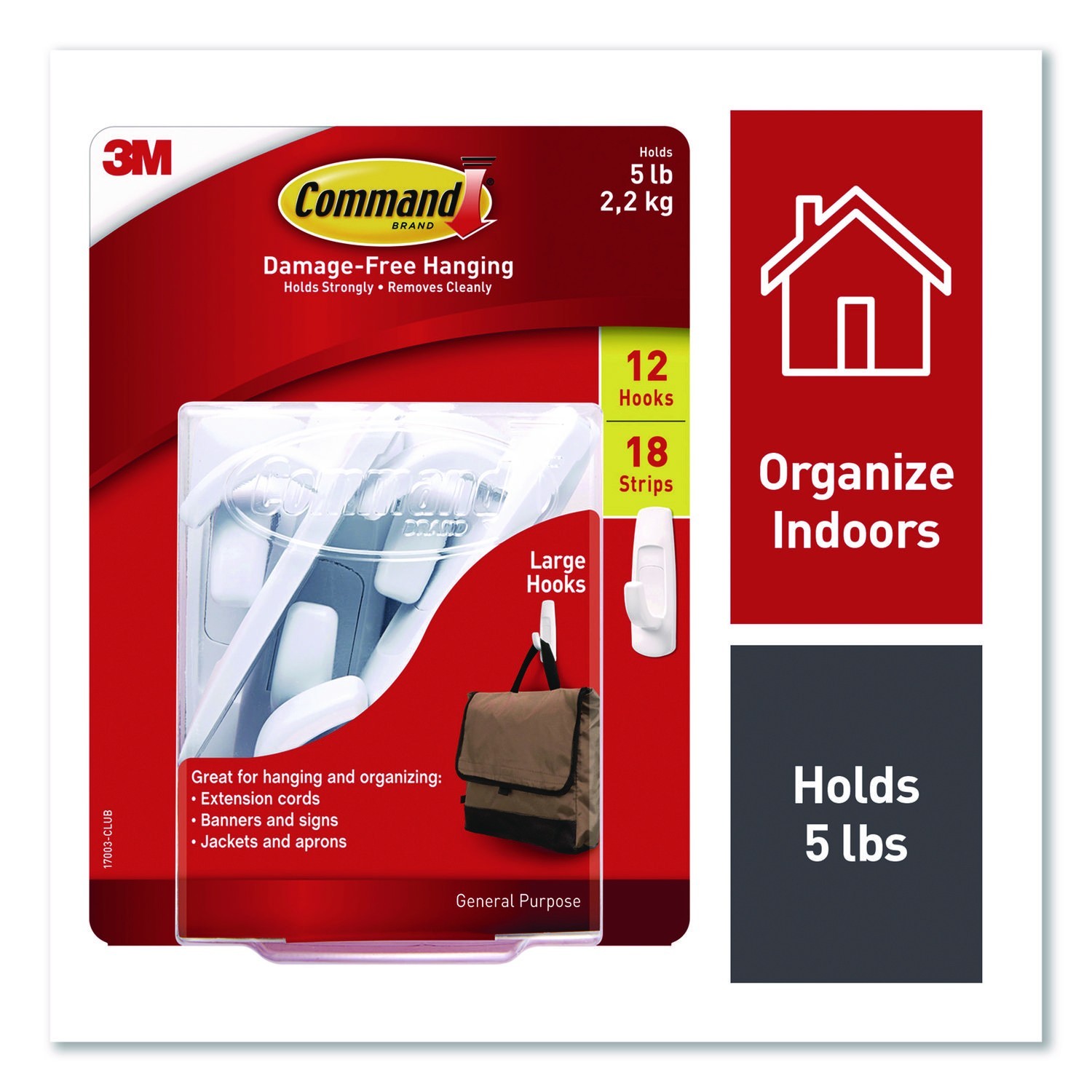 3M Command Damage-Free Hanging 12 Large Utility Hooks with 18 Large Strips 5lb gallery