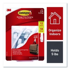 3M Command Damage-Free Hanging 12 Large Utility Hooks with 18 Large Strips 5lb