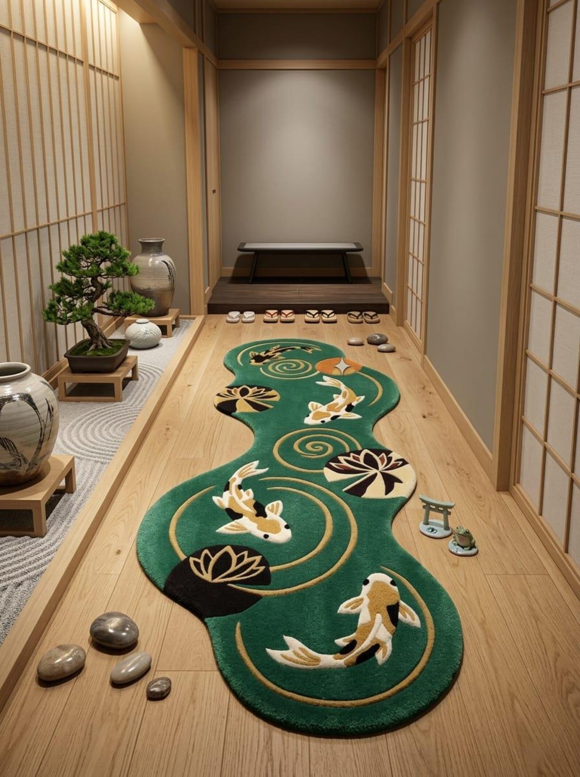 Hand Tufted Wool Koi Fish Runner Rug – Japanese Pond Home Decor Carpet gallery