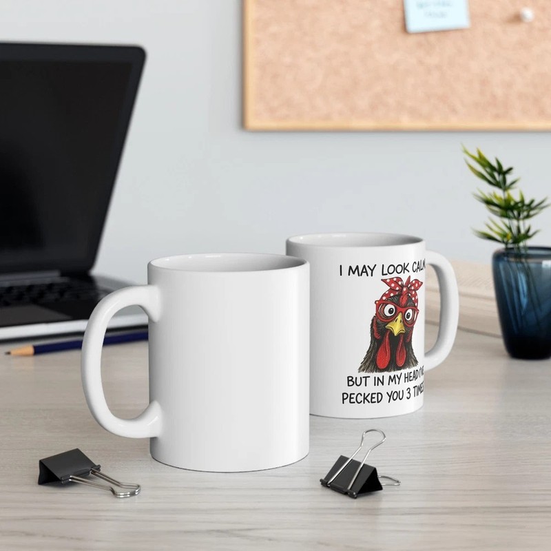 Funny Chicken Mug 11oz –I May Look Calm Quote Coffee Cup Farm Animal Gift gallery