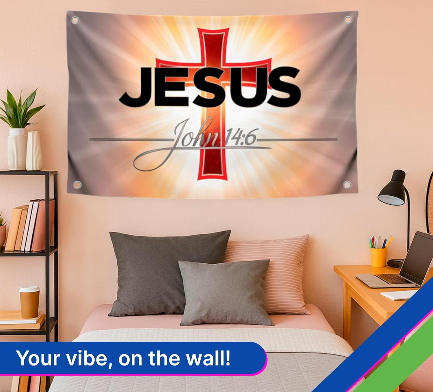 3X5 Feet Christian Polyester Flag Jesus John 14:6 with 4 Brass Grommets - Khri gallery