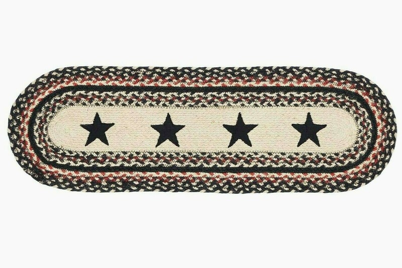 NEW PRIMTIVE TABLE RUNNER COLONIAL STAR Tread Braided Jute 27"L Black Red Tan gallery