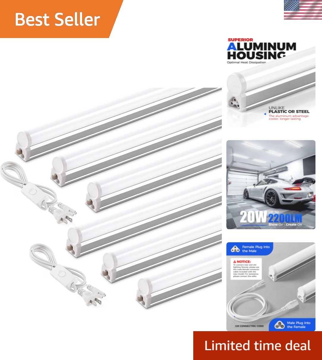 T5 4FT LED Shop Light, 2 Pcs Power Cords 6500K Super Bright White 2200lm 20W ... gallery
