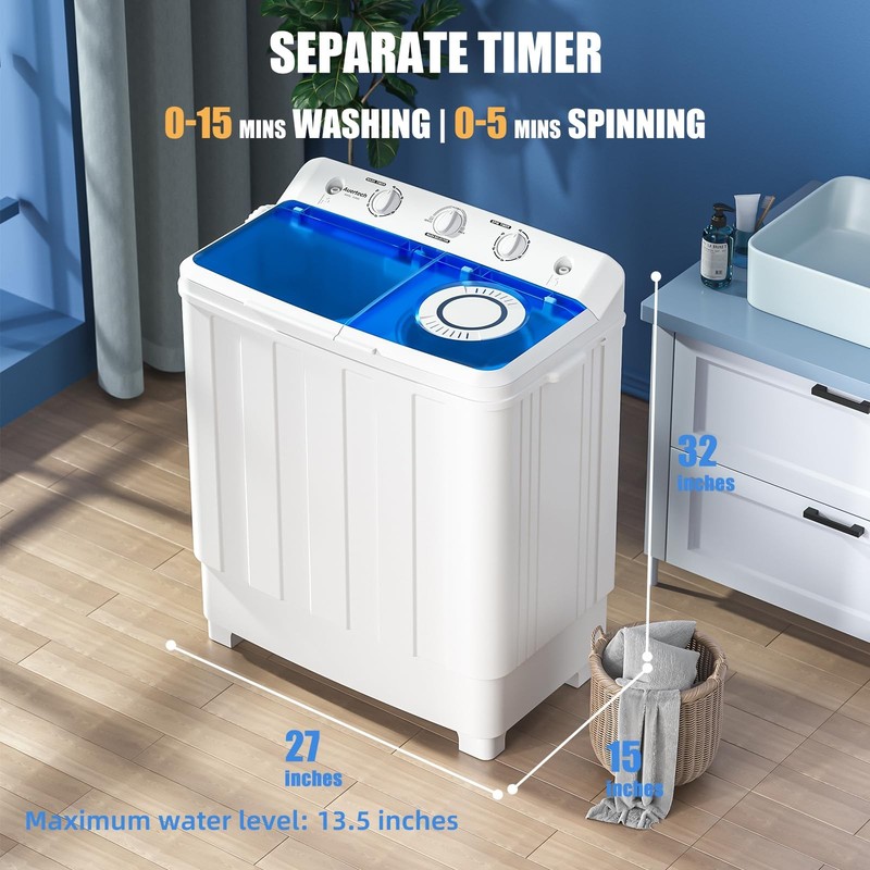 Auertech Portable Washing Machine, 28lbs Twin Tub Washer Mini Compact Machine gallery