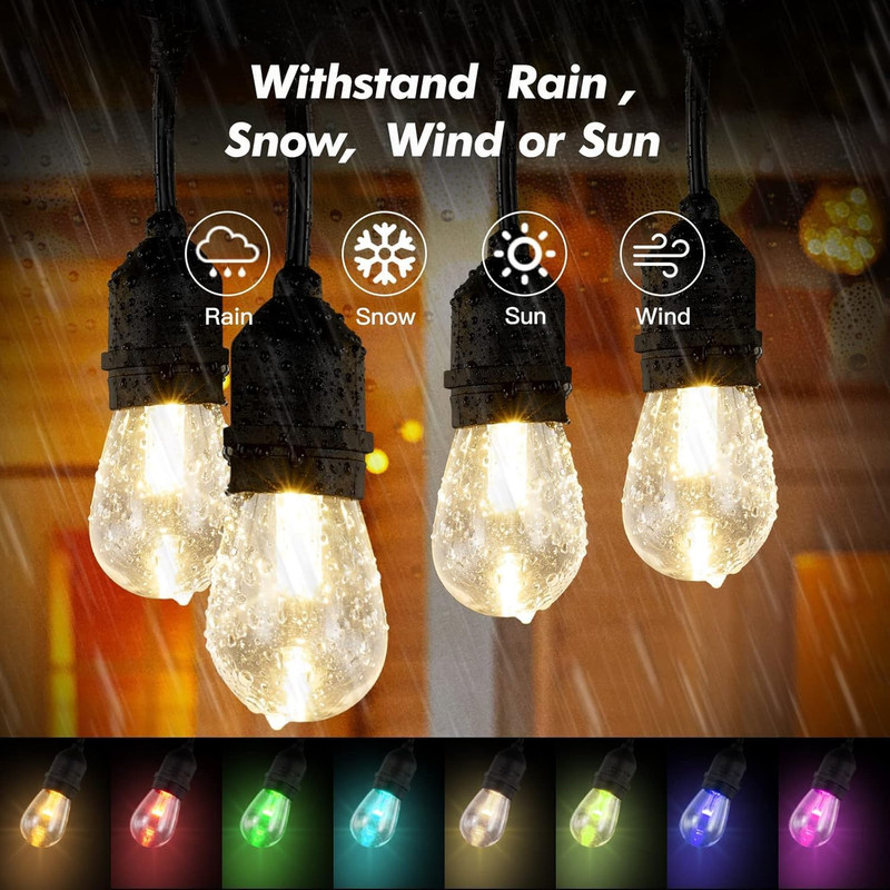 24FT Dimmable RGB Solar String Lights with 12 Shatterproof Edison Bulbs gallery