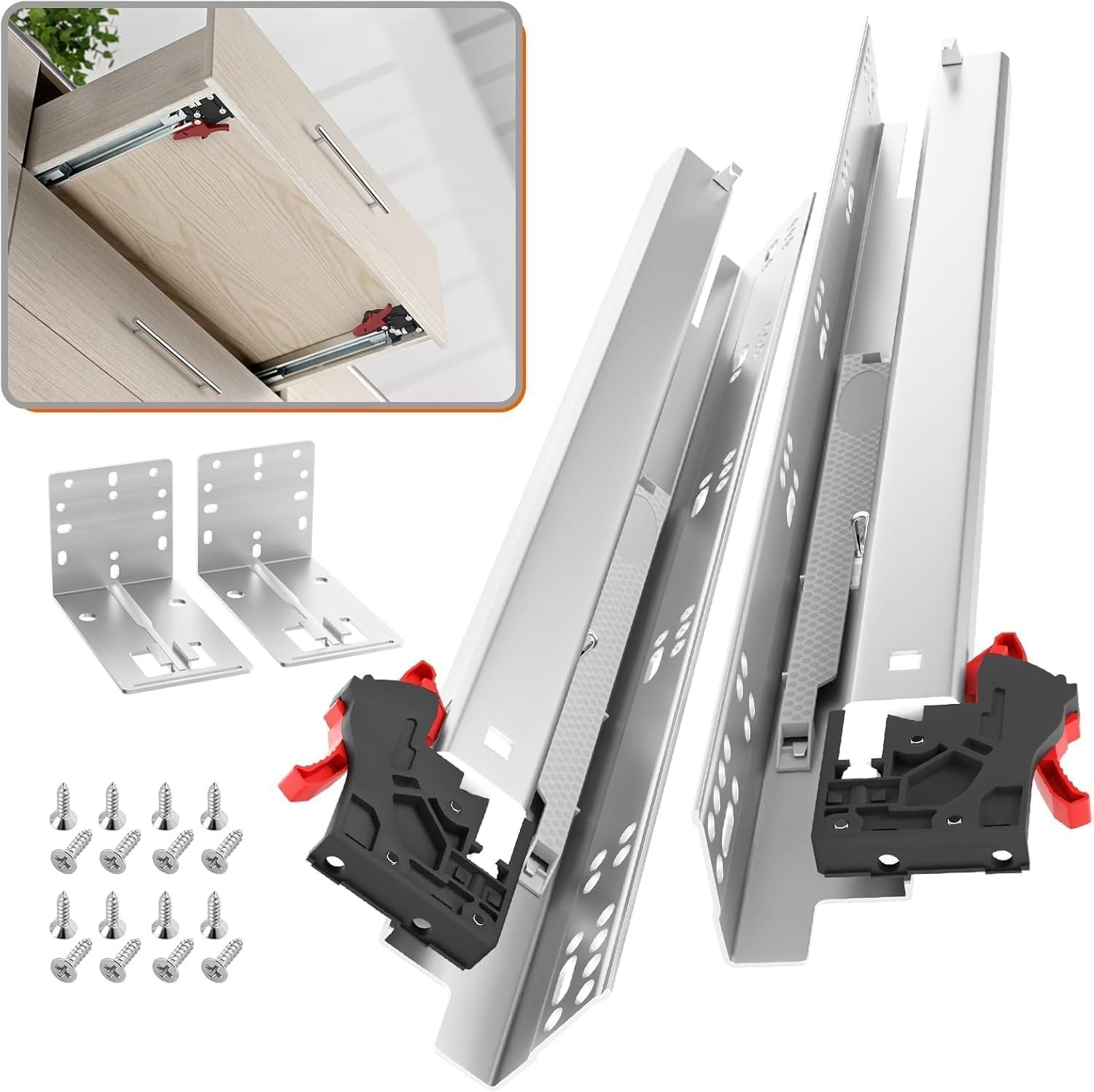 1 Pair Undermount Soft Close Drawer Slides 9 12 15 18 21 24 Inch 80 lb Load Capa gallery