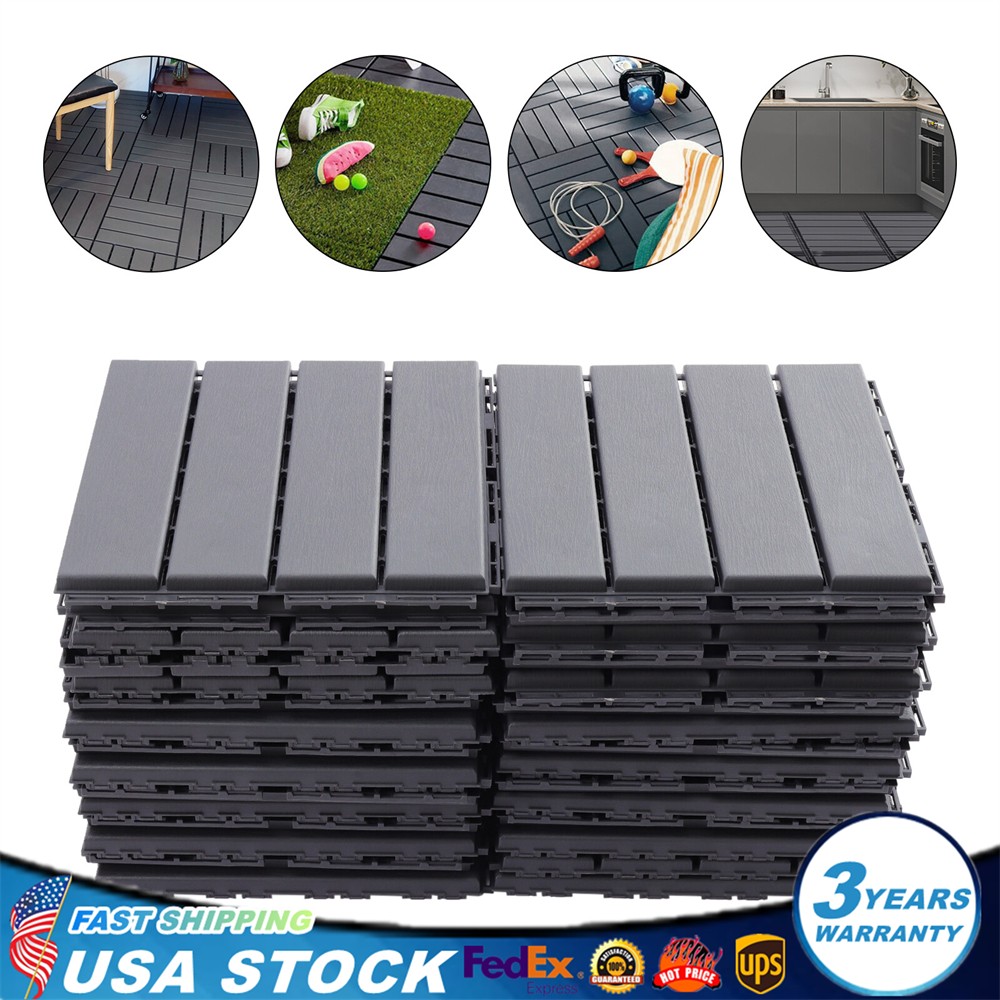 12"x12" Interlocking Deck Tiles, 30 Pack Outdoor Patio Floor Tiles Dark Gray gallery