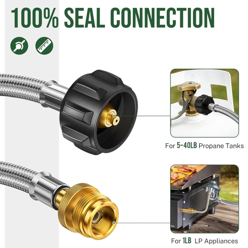 5FT/8FT/12FT Braided Propane Tank Adapter Hose 1lb to 20lb for QCC1/Type1 Tank gallery