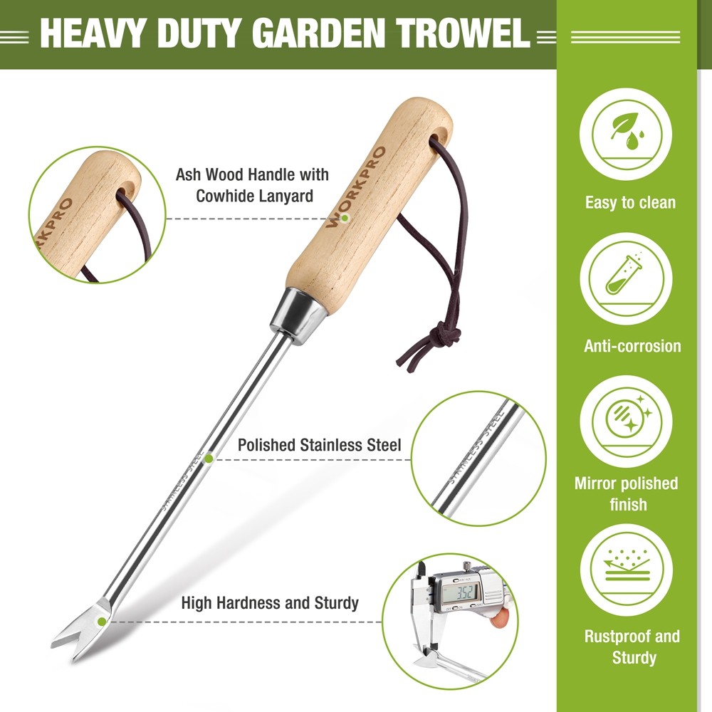 WORKPRO Weeder Puller Tool Wood Handle 2-Pronged Fork Weed Remover Tool Polished