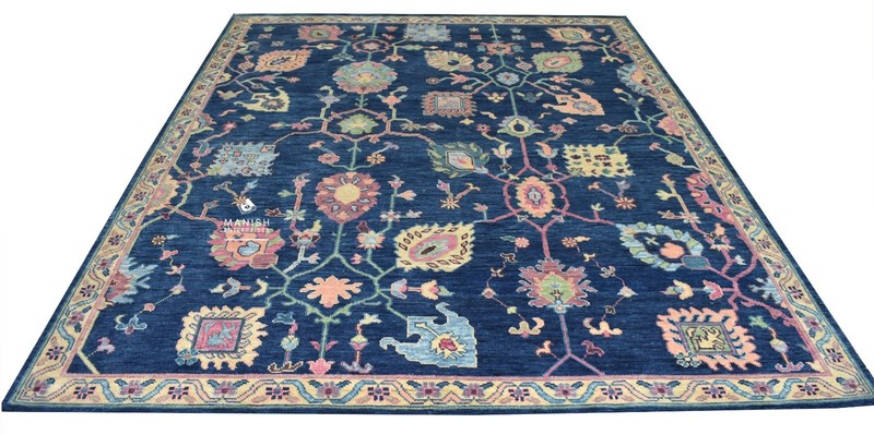 floral pattern navy blue Oushak rug Hand Knotted Rug 8x10, 9x12, 10x14 ft gallery