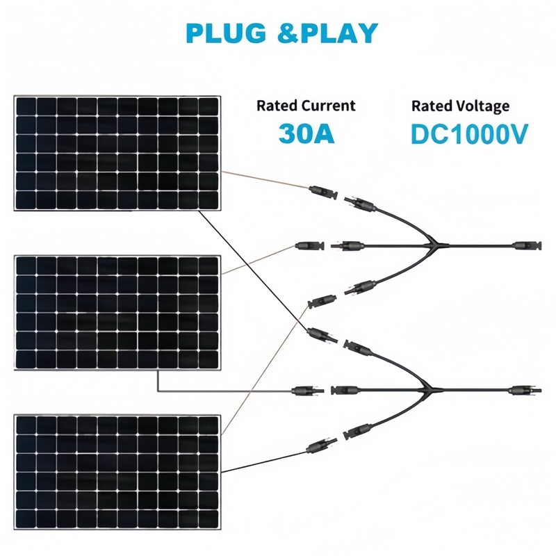1Pair Solar Cable Splitter Waterproof 2Y/ 4Y Branch Solar Panel Cable Connector gallery