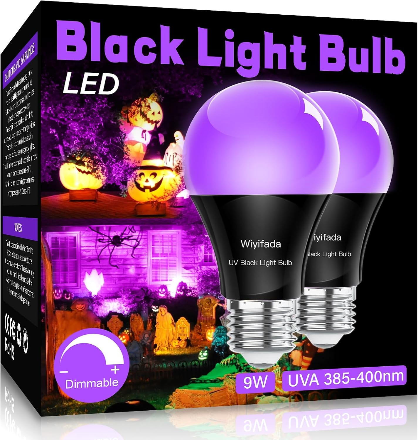 LED Black Light Bulbs 2 Pack, A19 9W UV Black Light Replace up to 100W, 120V E26 gallery