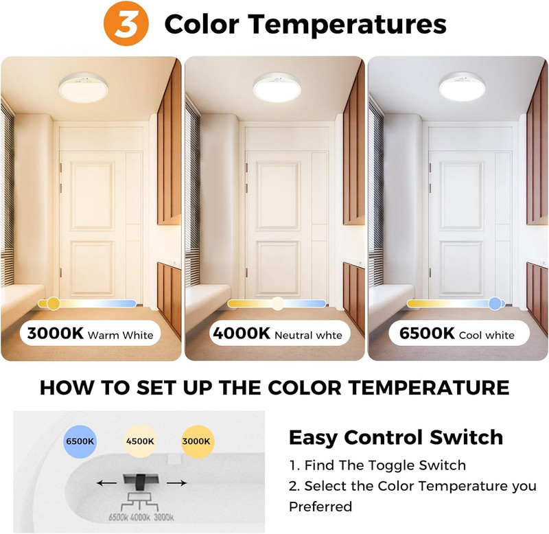Motion Sensor Light Indoor Hardwired PIR, 3000K/4000K/6500K LED Closet Lights... gallery