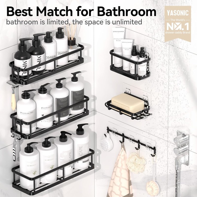 Set 6 Shower Caddy Organizer Bathroom Storage NoDrill Wall Mount Rustproof Steel gallery