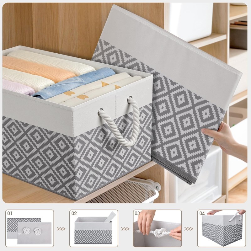 Storage Bins, 3-Pack Large Storage Box Rope Handles, Collapsible Storage Basket gallery