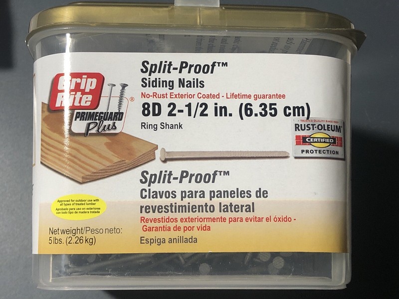 GRIP RITE SPLIT PROOF SIDING NAILS RUST FREE RING SHANK 8D 2 1/2" 30 LBS NEW gallery