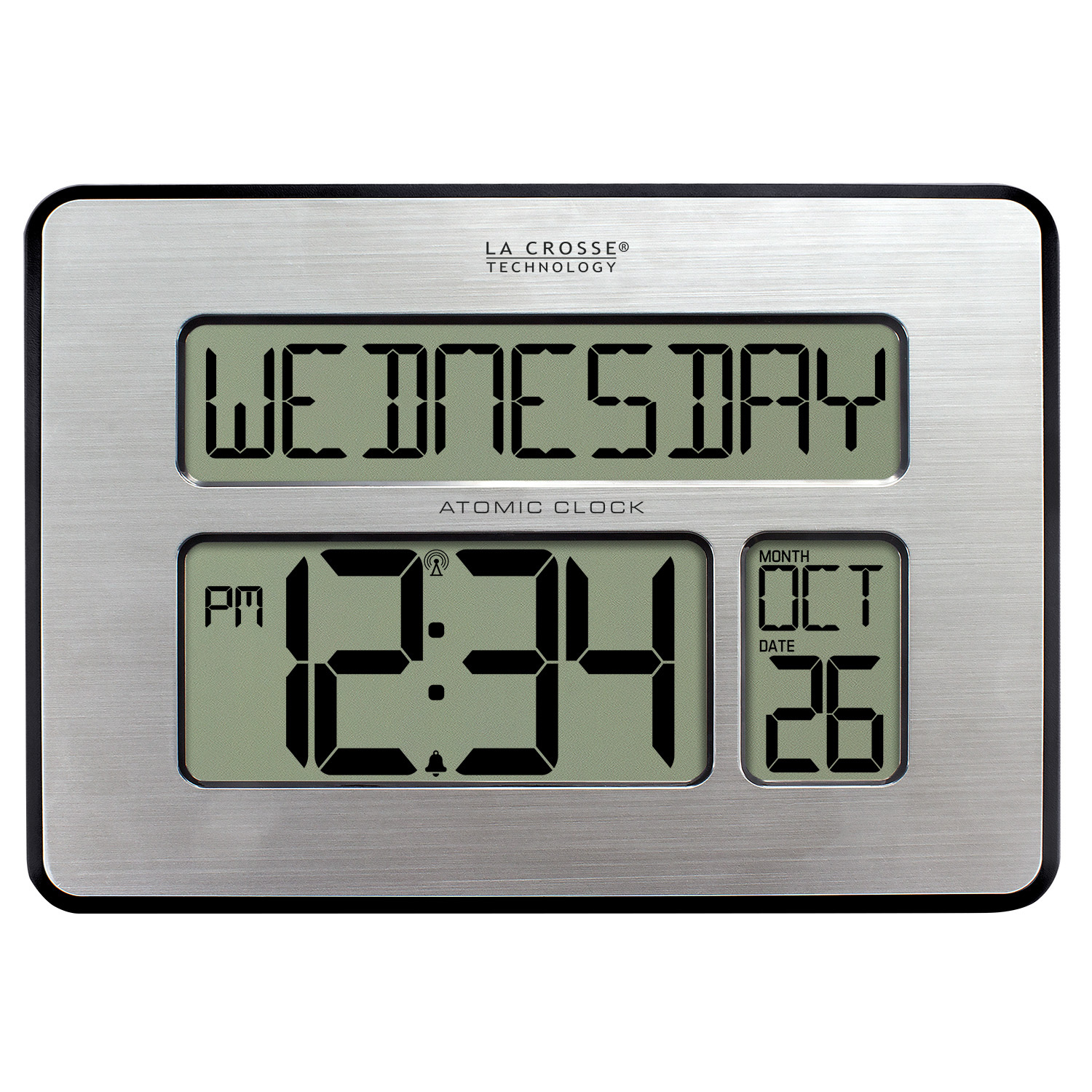 513-1419 La Crosse Technology Large 2" Numbers Atomic Digital Wall Clock IN Temp gallery