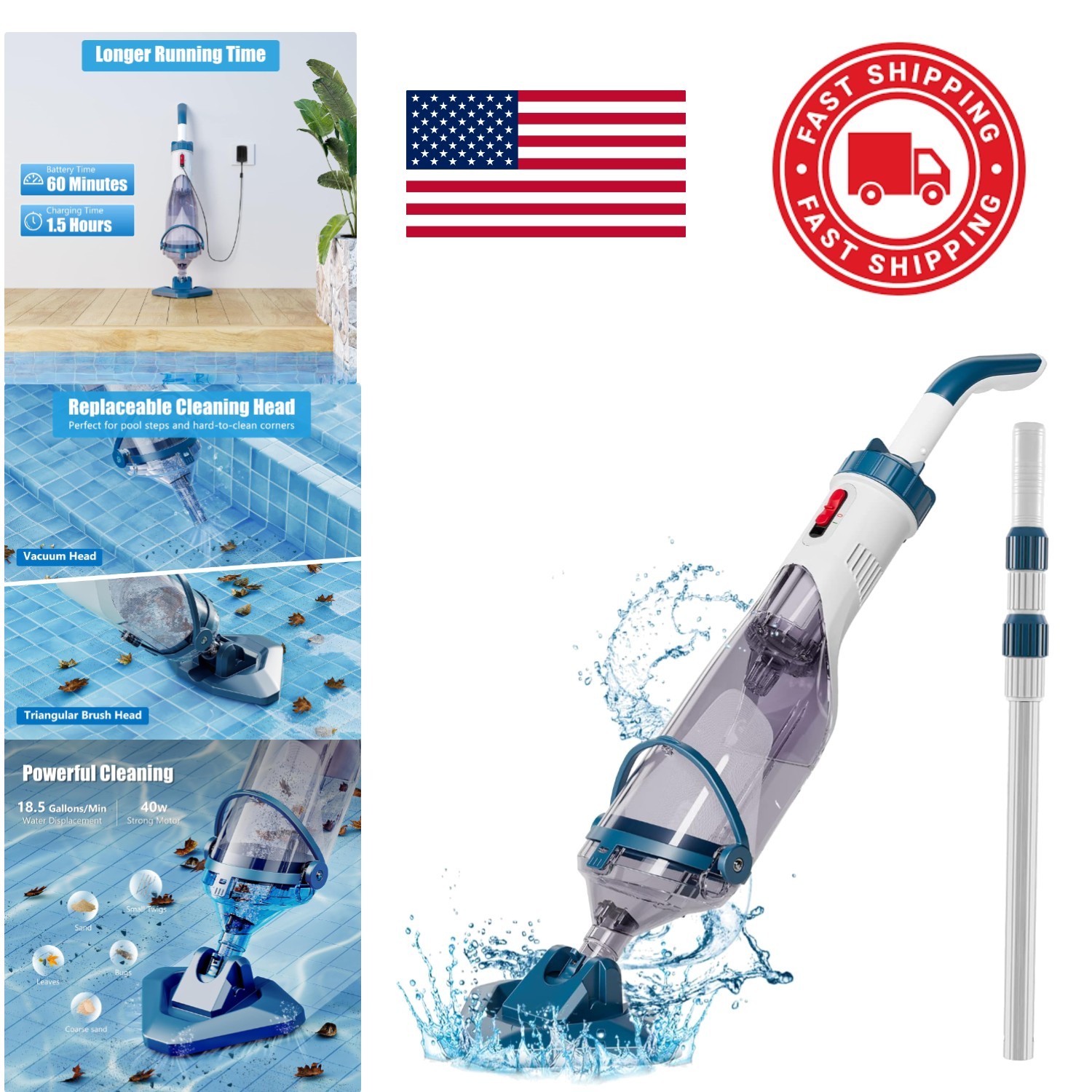 Durable Pool Cleaner with Plastic Construction 28 Inch Length for Versatility gallery