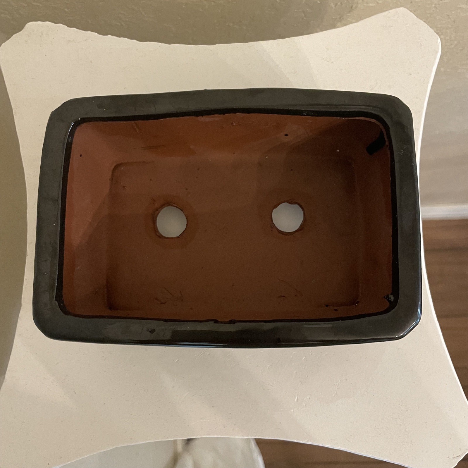 Rectangular Shohin Bonsai, Succulent Pot 6"x 4.5"x 2.25"- Black 2 Holes gallery