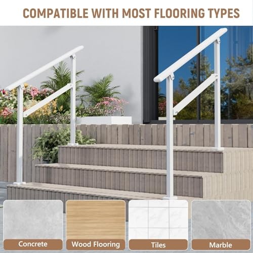Hand Rails for Outdoor Steps,Railing for 2-3 Step White-1 Pack gallery