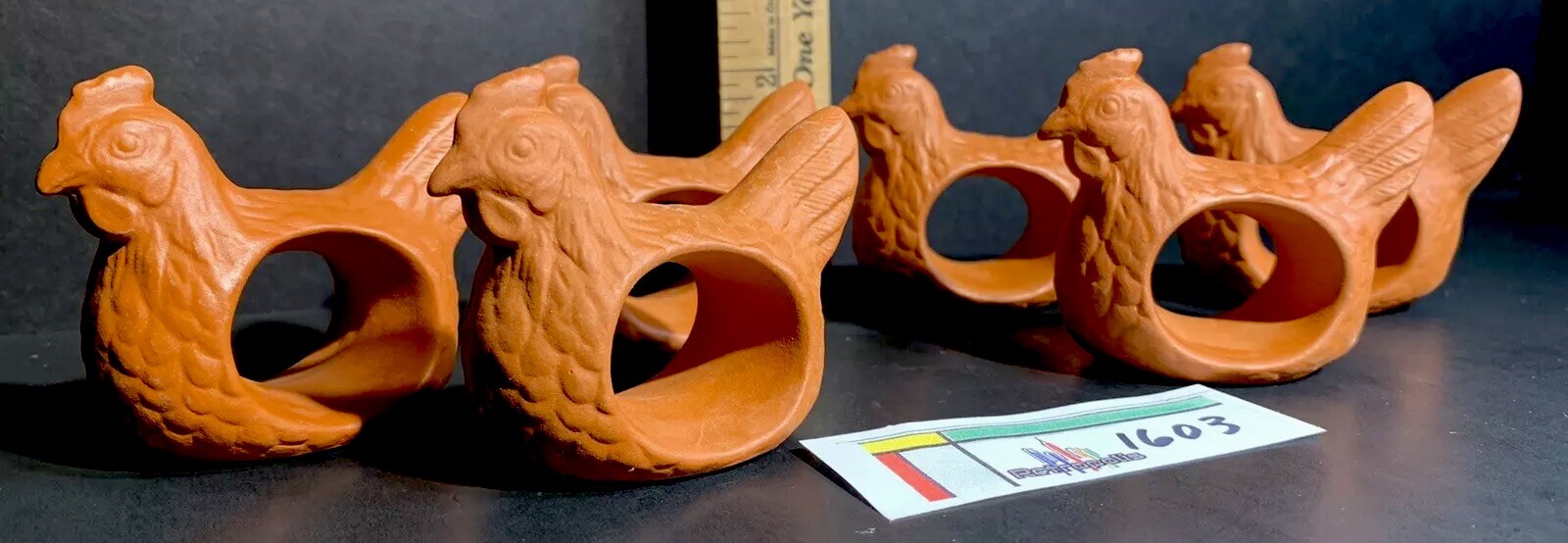 6 Ceramic Rooster NAPKIN RINGS Chicken Terracotta Bisque gallery
