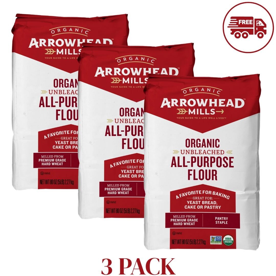 Arrowhead Mills Unbleached Organic All Purpose Flour, 5 Lb Bag (3 Packs) gallery