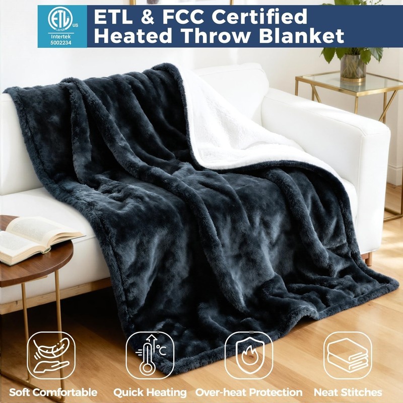 Heated Blanket Flannel Throw with 5-Level Temperature Control Machine Washable gallery