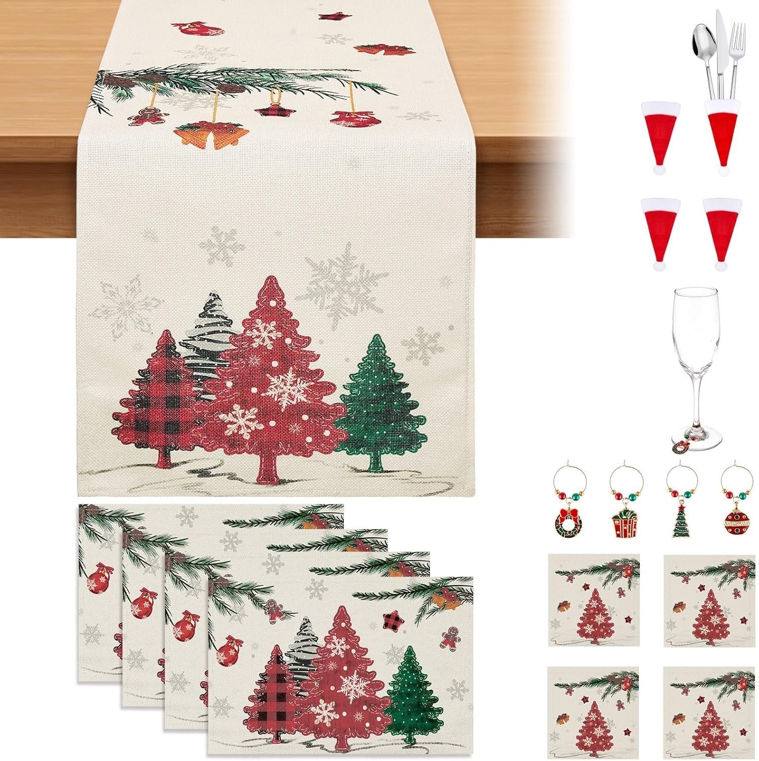 17-in-1 Red Green Tree Table Runner Set 13x72 Inch Holiday Decorations gallery