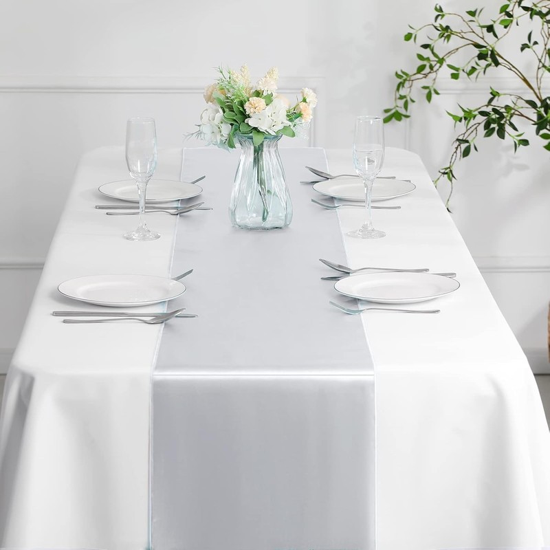 12Pcs Satin Silver Table Runner - 12 x 108 Inch Long Size, Party Table Runner... gallery