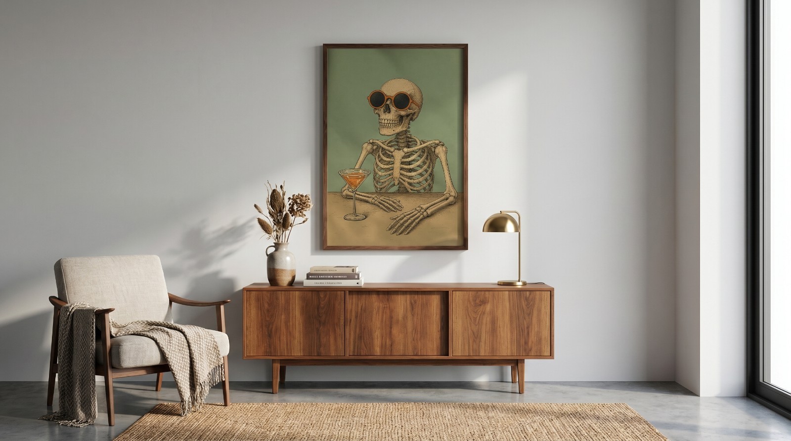 Skeleton Cocktail Poster Sunglasses Retro Bar Lounge Art Club Wall Decor Print gallery