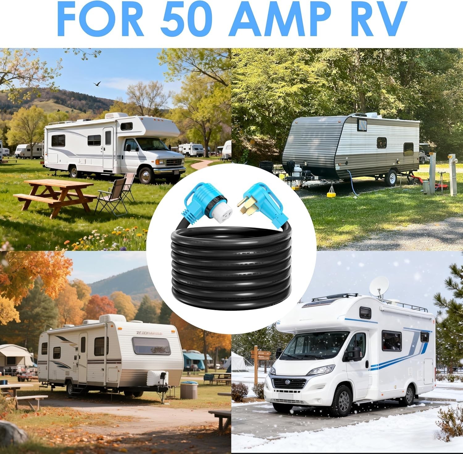 CircleCord 50 Amp 100 ft RV Generator Cord 14-50P to SS2-50R Locking gallery
